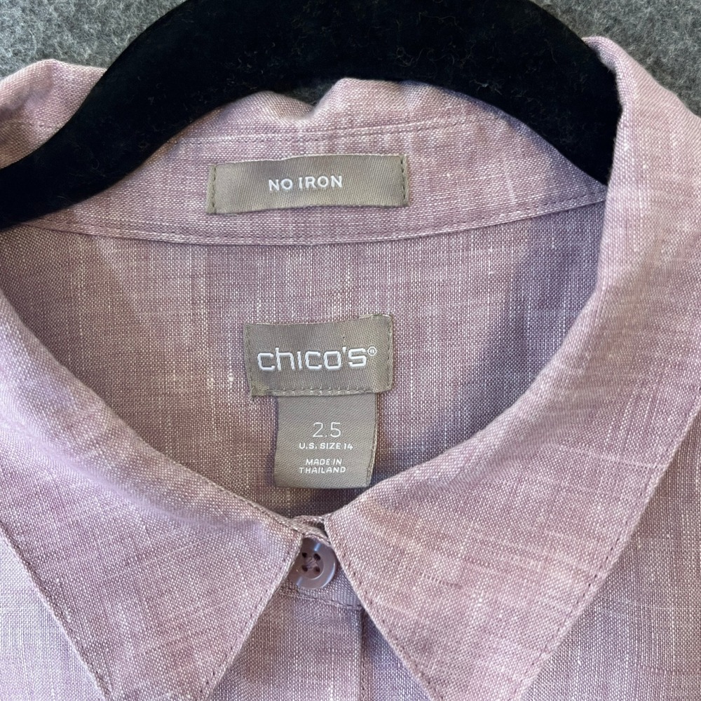 Chicos Linen Button Down Tunic Women 2.5 US 14 Lavender Purple No Iron Lagenlook - Picture 3 of 8